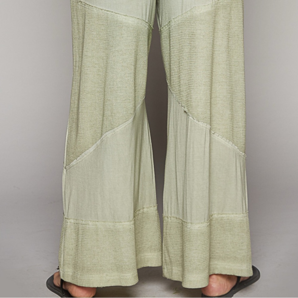 Contrast Ribber Elastic Waist Casual knit Culotte Sage green pants - Picture 4 of 4